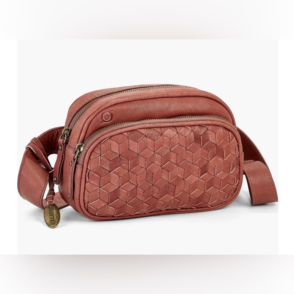 BORN Millport Woven Genuine Leather Crossbody/Belt Bag,2 zip top,inside zip - Picture 1 of 14
